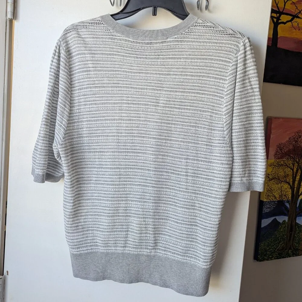 Veronica Beard Jeans Crochet Knit Gray Shirt Size Large - Picture 4 of 7